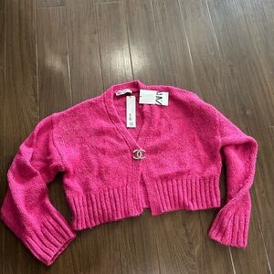 Zara hot pink cardi with brooch